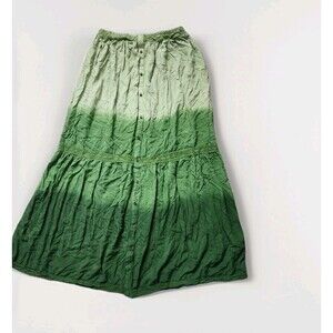 Earthbound Trading Co Green Ombré Maxi Skirt Boho Button Front Rayon Crochet L